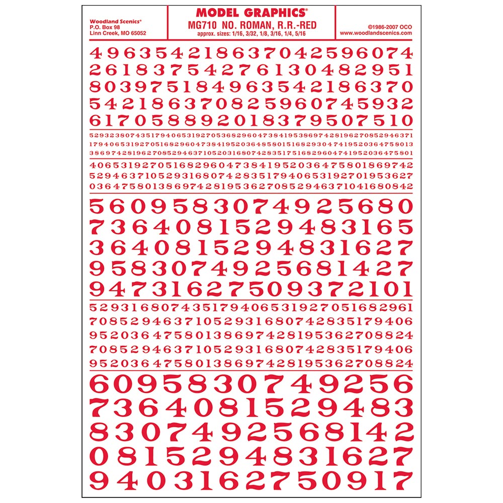 Woodland Scenics MG710 Numbers Roman R.R. Red