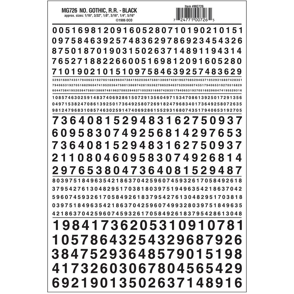 Woodland Scenics MG726 Numbers Gothic R.R. Black