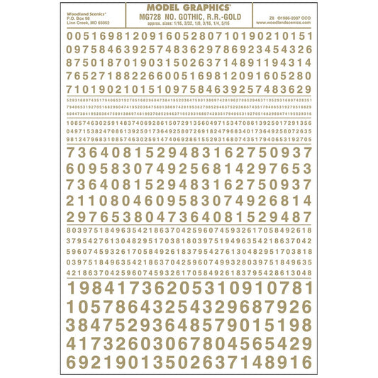 Woodland Scenics MG728 Numbers Gothic R.R. Gold
