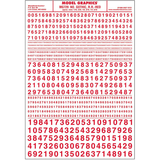 Woodland Scenics MG729 Numbers Gothic R.R. Red