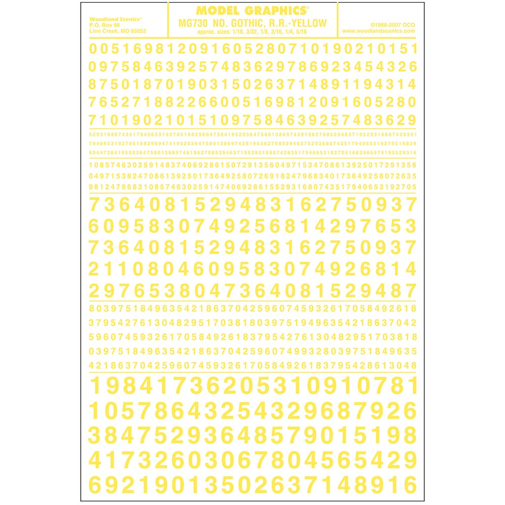 Woodland Scenics MG730 Numbers Gothic R.R. Yellow