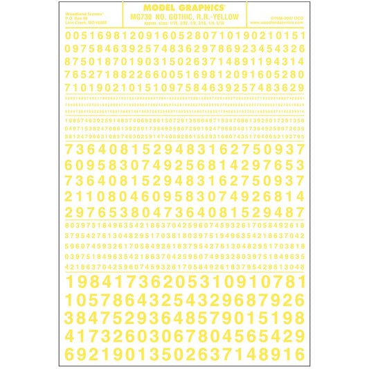 Woodland Scenics MG730 Numbers Gothic R.R. Yellow