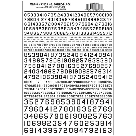 Woodland Scenics MG746 45° USA Gothic Numbers Black