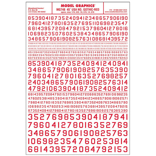 Woodland Scenics MG748 45° USA Gothic Numbers Red