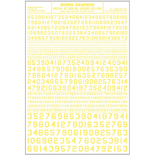 Woodland Scenics MG749 45° USA Gothic Numbers Yel