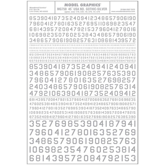 Woodland Scenics MG750 45° USA Gothic Numbers Silver