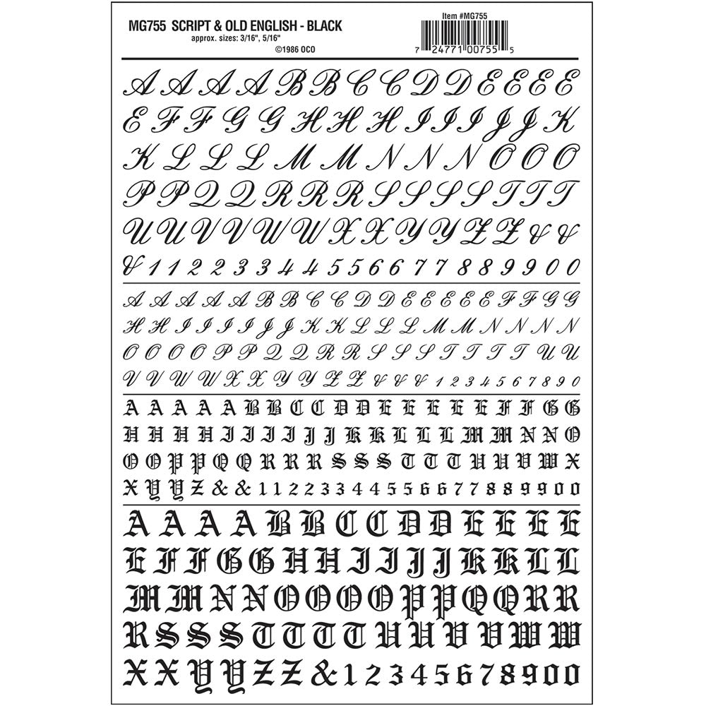 Woodland Scenics MG755 Script & Old English Black