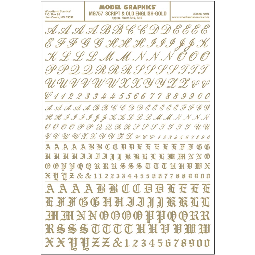 Woodland Scenics MG757 Script & Old English Gold