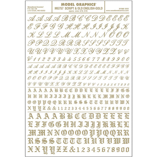 Woodland Scenics MG757 Script & Old English Gold