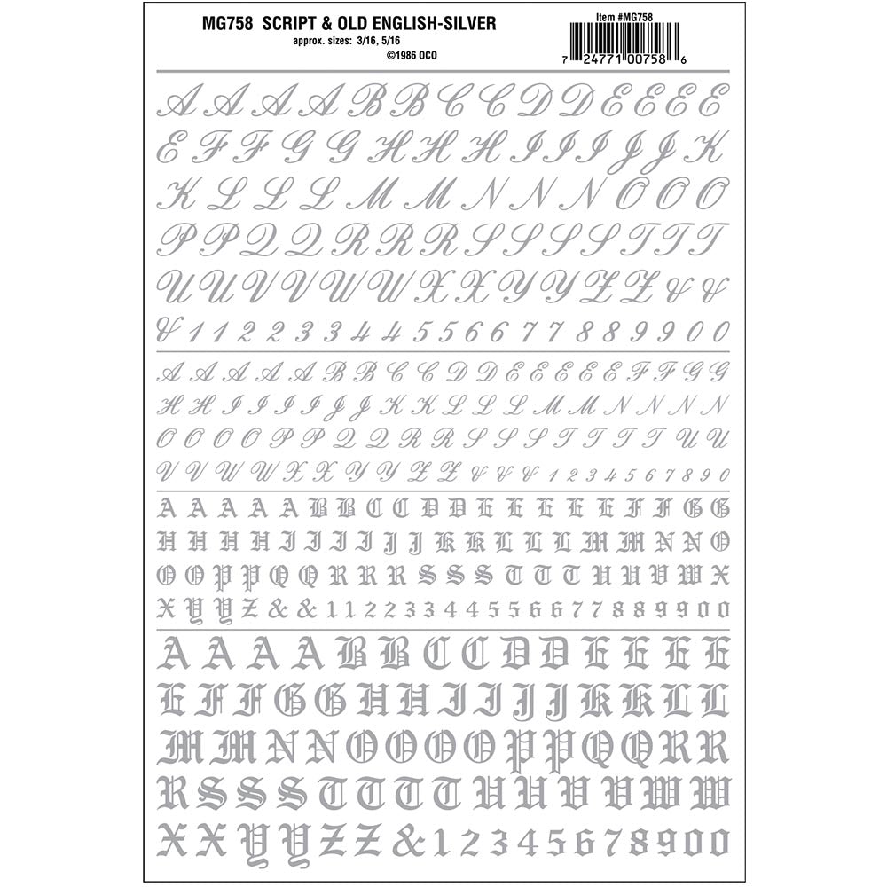 Woodland Scenics MG758 Script & Old English Silver