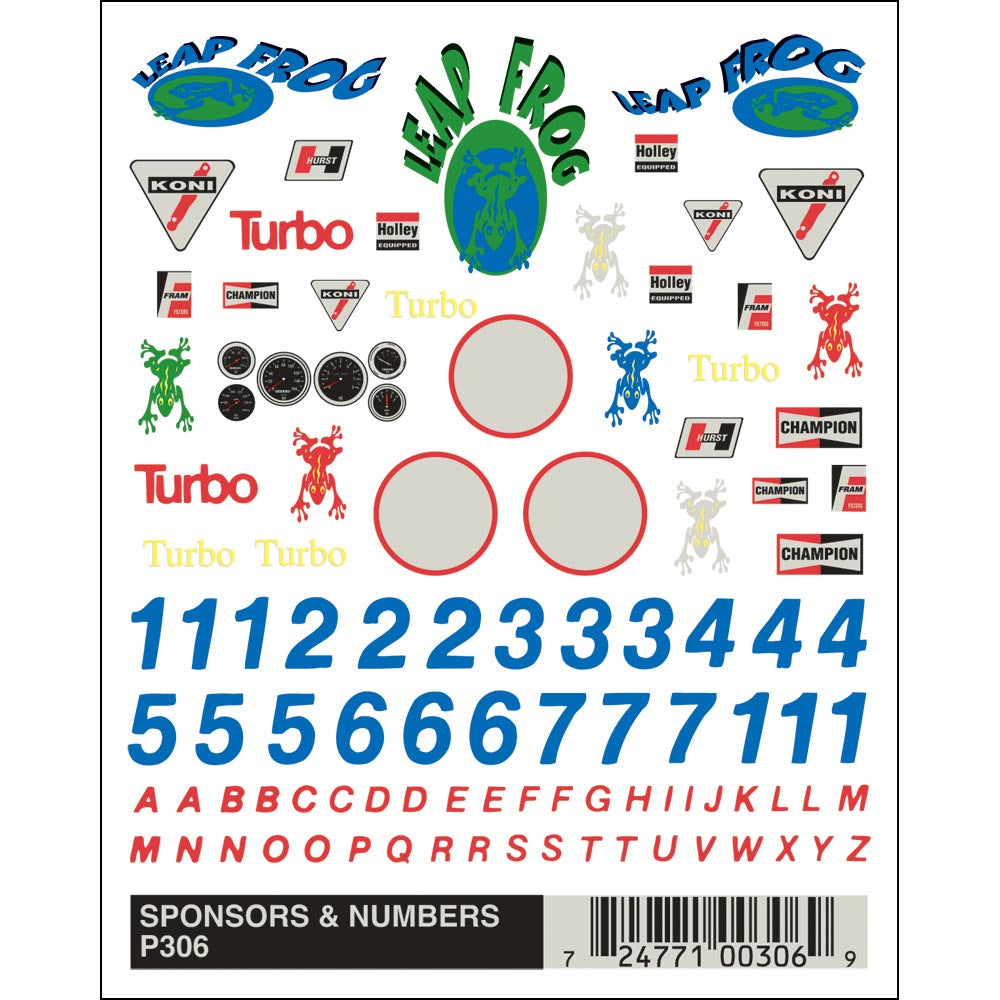 Pinecar Sponsors & Numbers Dry Transfer WP306
