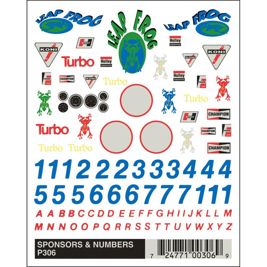 Pinecar Sponsors & Numbers Dry Transfer WP306