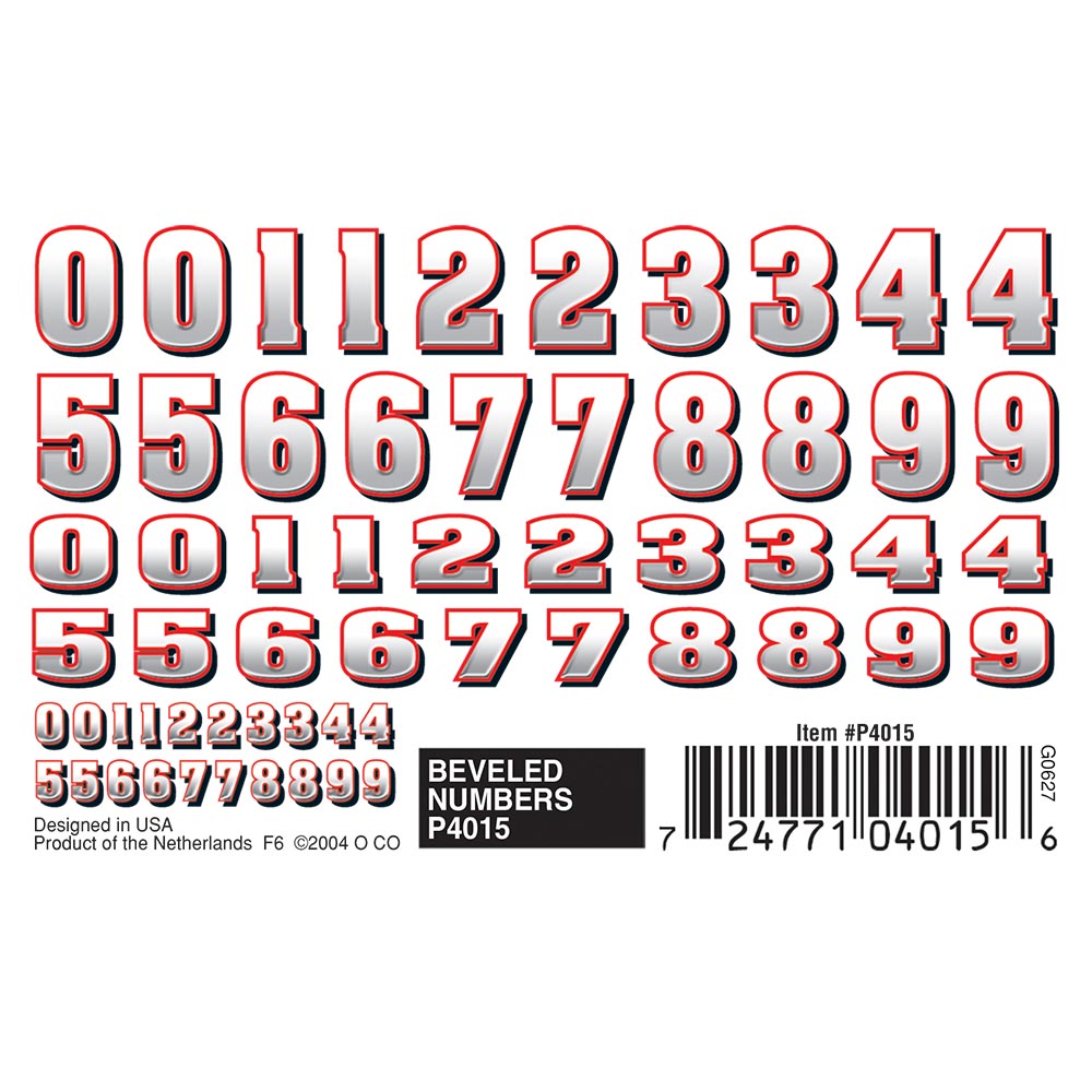 Pinecar Beveled Numbers Dry Transfer WP4015