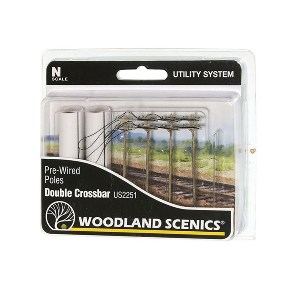 Woodland Scenics US2251 N Wired Poles Double Crossbar N Gauge