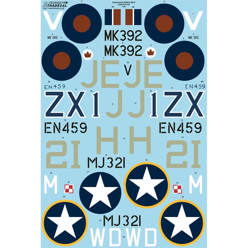 Xtradecal 24005 1:24 Supermarine Spitfire Mk.IX Collection Pt2 Model Kit Decals