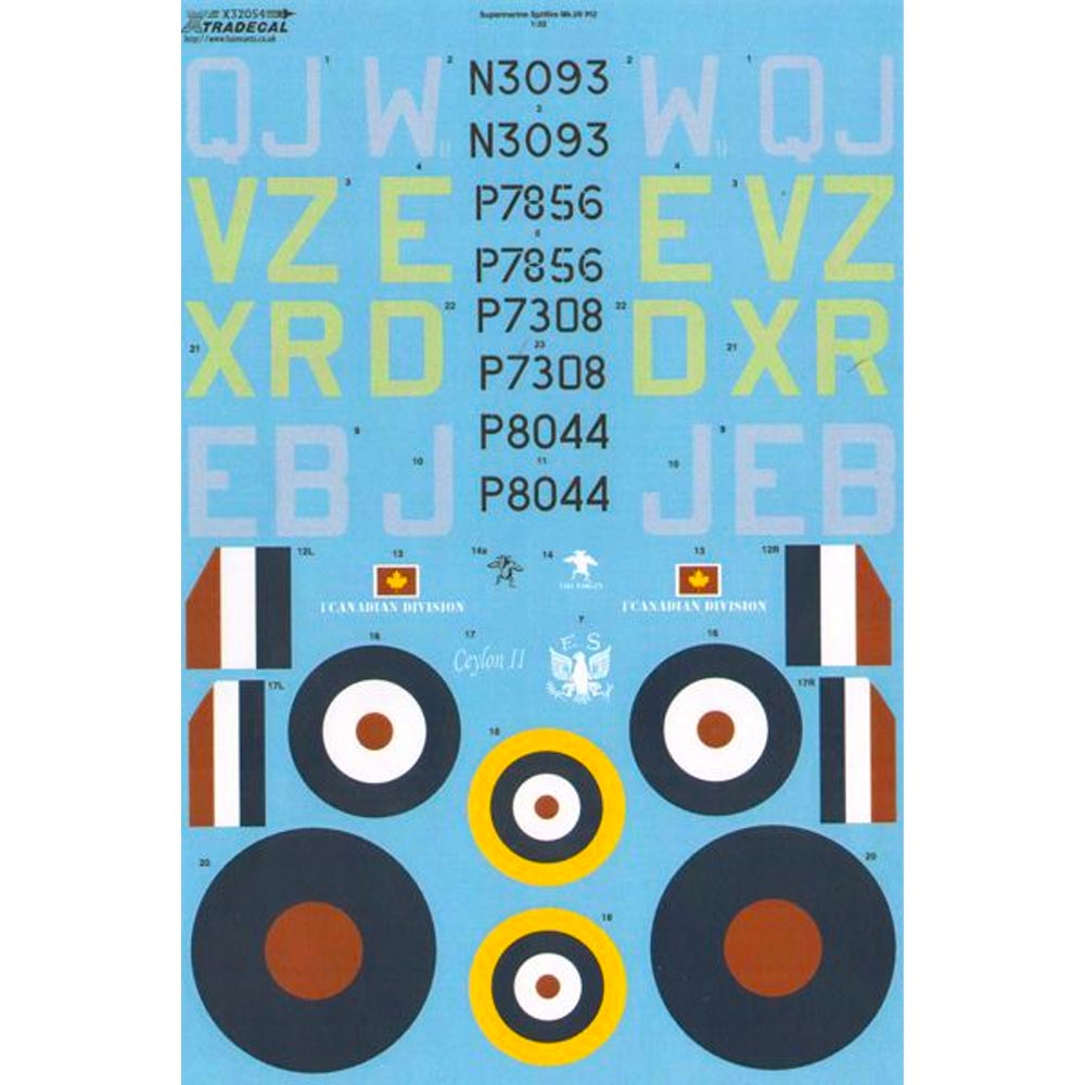 Xtradecal Pt 2 Decals For Kotare Spitfire Mk.I/Mk.IIa 1:32 Model Kit Decals