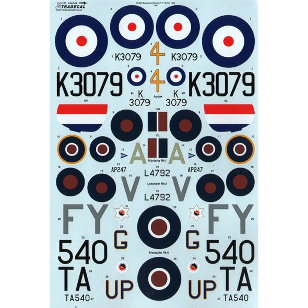 Xtradecal 48106 RFC/RAF 100 Years of 4 Squadron Pt.1 1:48 Model Kit Decals