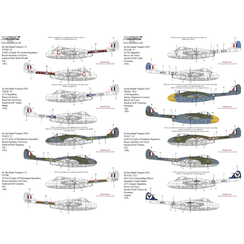Xtradecal X48220 de Havilland Vampire F.3/FB.5 Collection 1:48 RAF 1950s