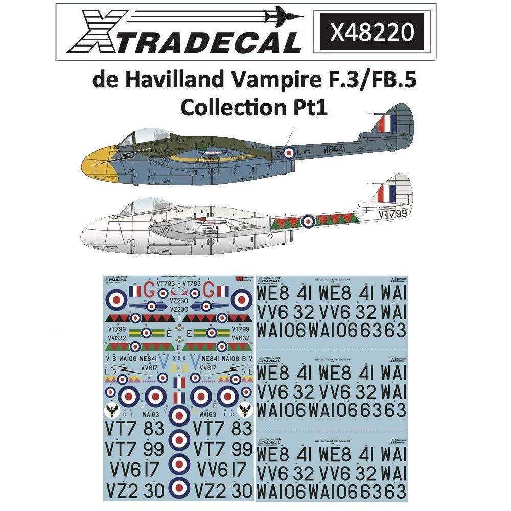 Xtradecal X48220 de Havilland Vampire F.3/FB.5 Collection 1:48 RAF 1950s