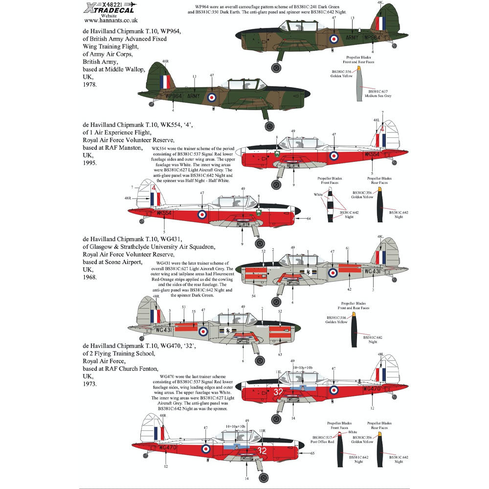 Xtradecal Military Service Part 1 Decal for 1:48 AirFix de Havilland Chipmunk