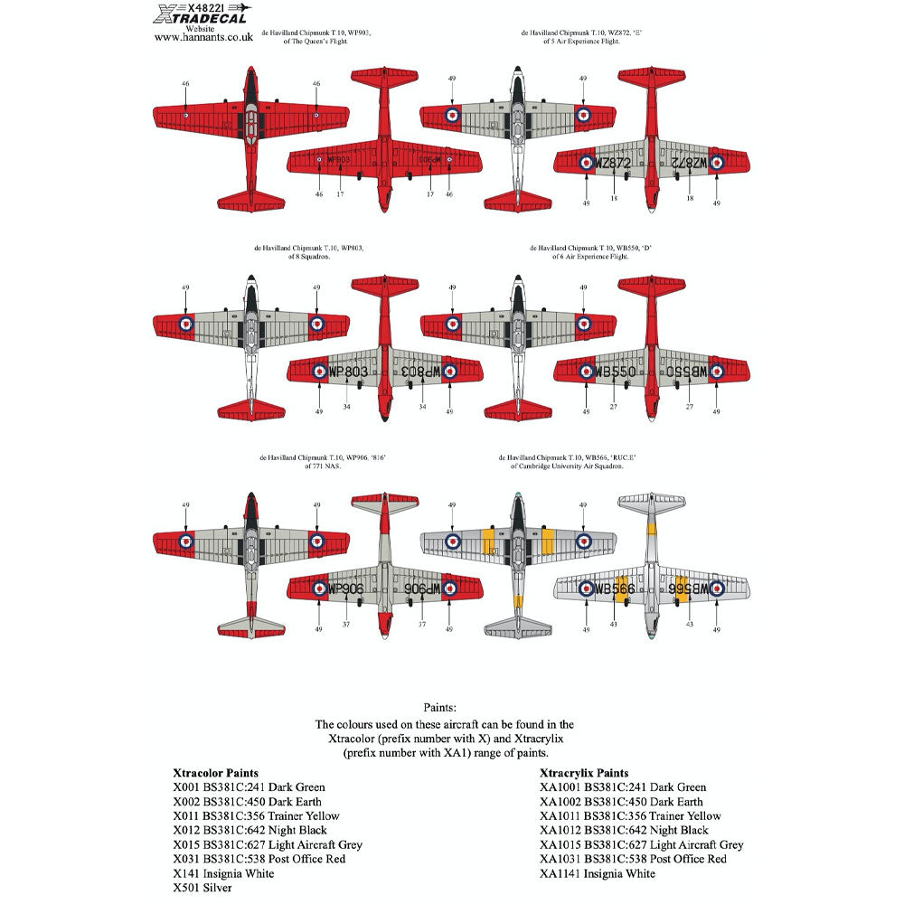 Xtradecal Military Service Part 1 Decal for 1:48 AirFix de Havilland Chipmunk