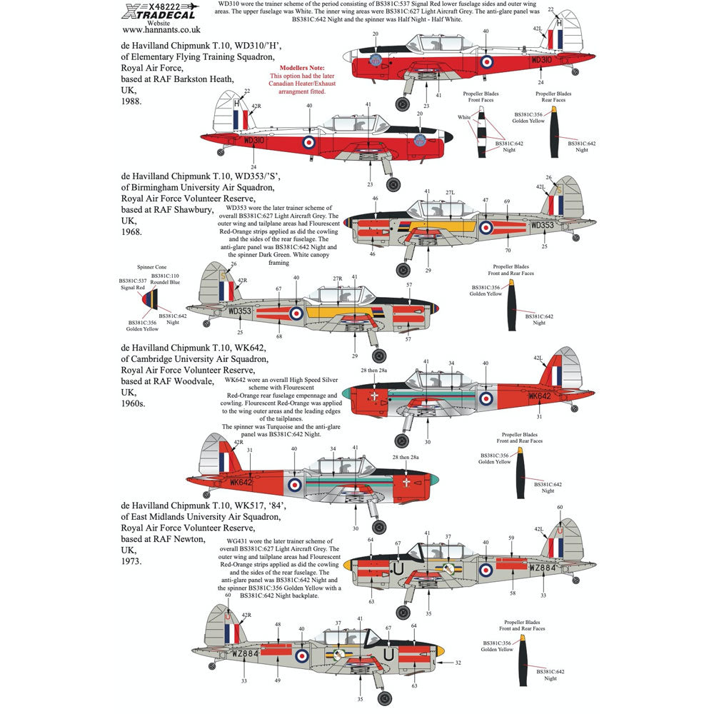 Xtradecal Military Service Part 2 Decal for 1:48 AirFix de Havilland Chipmunk