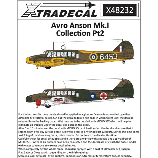 Xtradecal 48232 Avro Anson MkI Collection Part 2 1:48 Kit Decals Airfix A09191