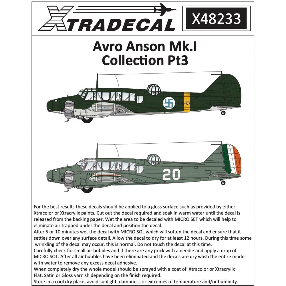 Xtradecal 48233 Avro Anson MkI Collection Pt 3 1:48 Kit Decals Airfix A09191