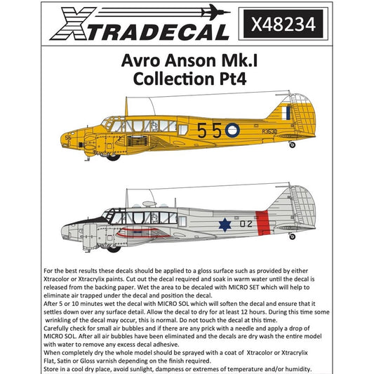 Xtradecal 48234 Avro Anson MkI Collection Pt 4 1:48 Kit Decals Airfix A09191