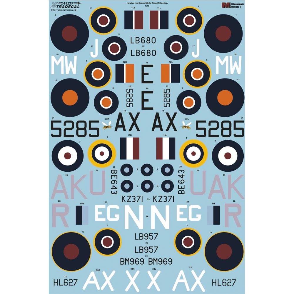 Xtradecal 48239 Hawker Hurricane Mk.IIc Trop Collection 1:48 Model Kit Decal Set