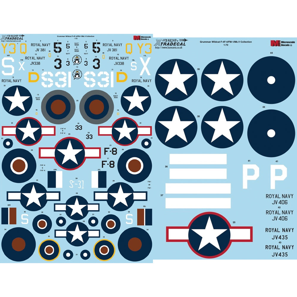 Xtradecal X48249 Grumman Wildcat F4F-4, FM-1 & Mk.V 1:48 Model Decal Collection