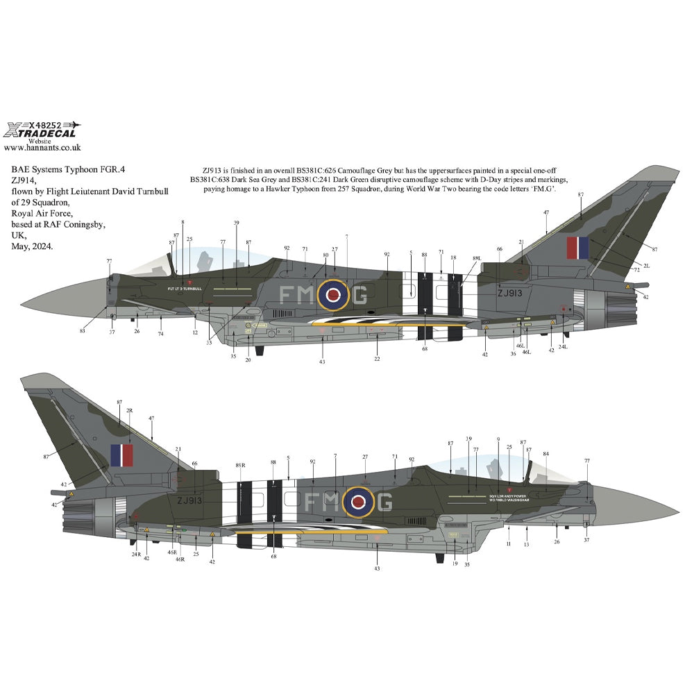 Xtradecal 48252 'Moggy' RAF 2024 Display Team Typhoon FGR.4 1:48 Model Decal Set