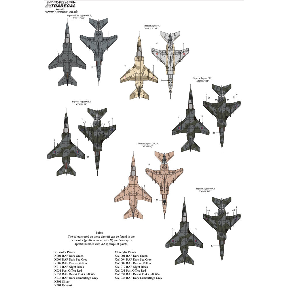 Xtradecal X48256 BAC/SEPECAT Jaguar GR.1/GR.1A 1:48 Decal Collection Pt.3
