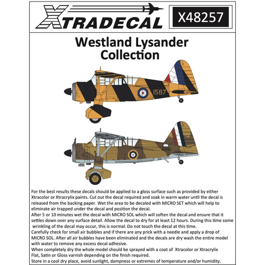 Xtradecal X48257 Westland Lysander Collection 1:48 Decal Set