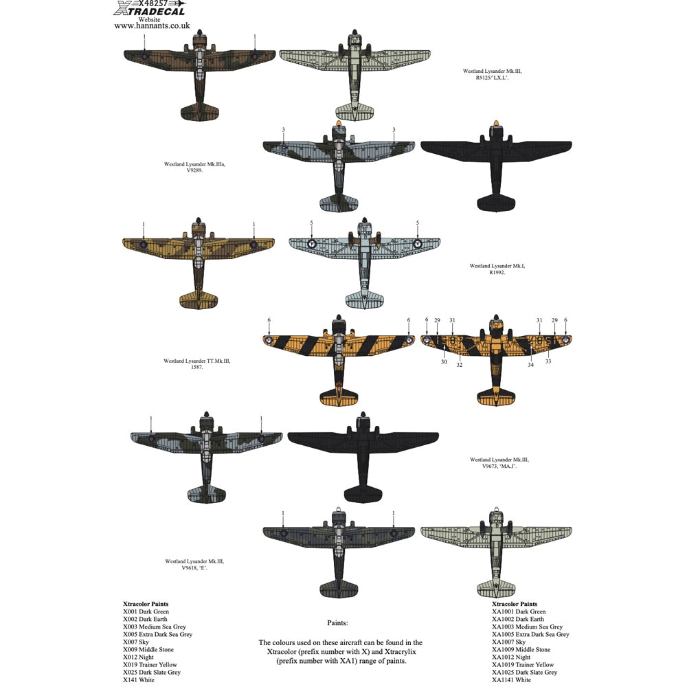 Xtradecal X48257 Westland Lysander Collection 1:48 Decal Set