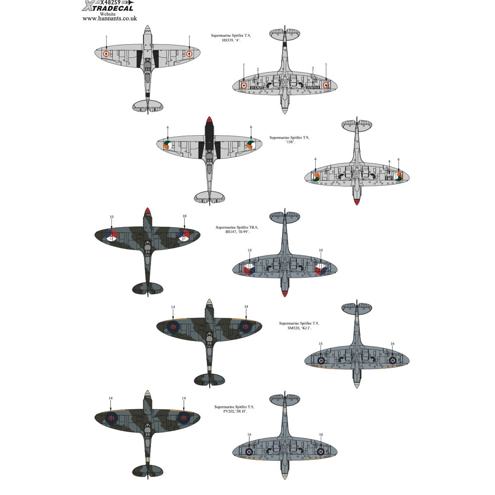 Xtradecal 48259 Supermarine Spitfire T.9 Collection 1:48 Model Kit Decals