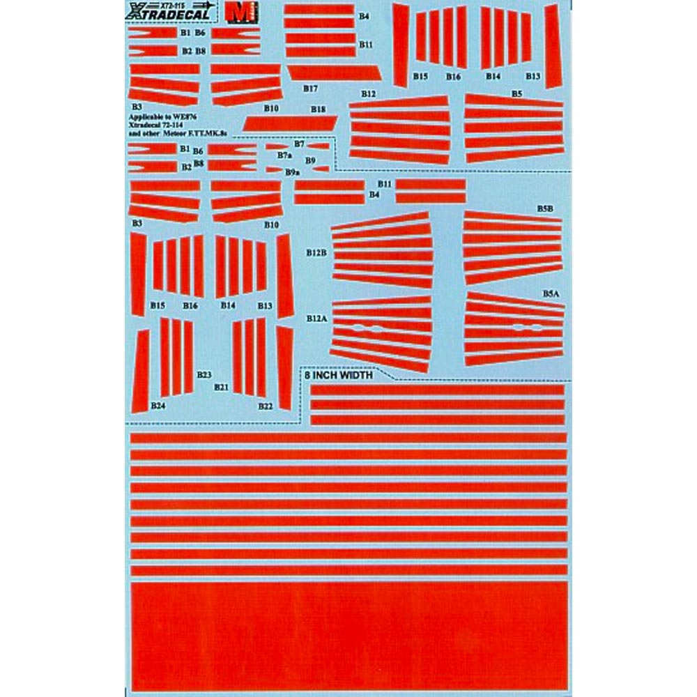 Xtradecal 72115 Gloster Meteor F.TT F.8 Dayglo Orange Stripes 1:72 Decals A04064