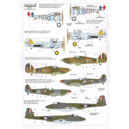 Xtradecal 72132 RAF 111 Squadron History 1918-2011 1:72 Model Kit Decal Set