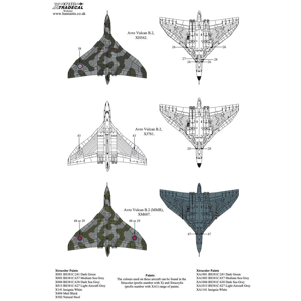 Xtradecal X72331 1:72 Decal Sets for Avro Vulcan A12011 - 7 Decal Sets