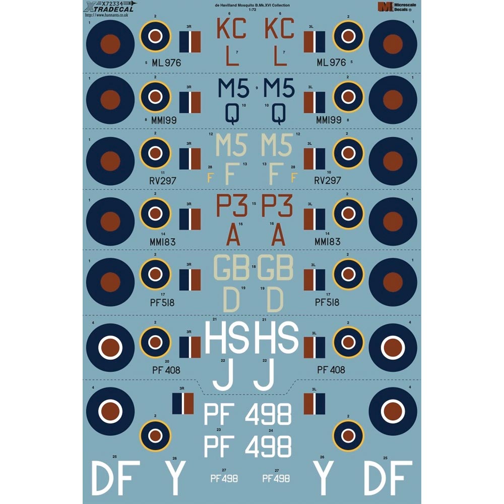 Xtradecal X72334 1:72 Decal Sets for de Havilland Mosquito A04023 - 7 Sets