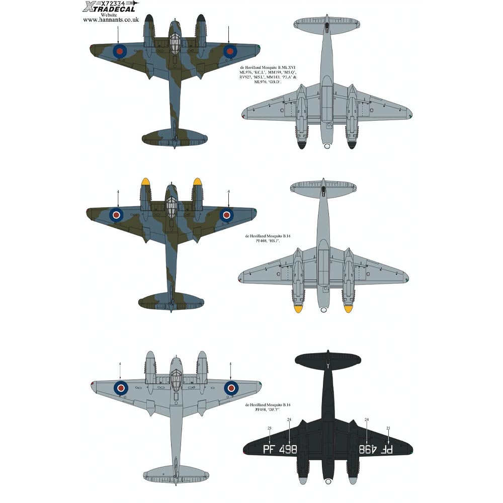 Xtradecal X72334 1:72 Decal Sets for de Havilland Mosquito A04023 - 7 Sets