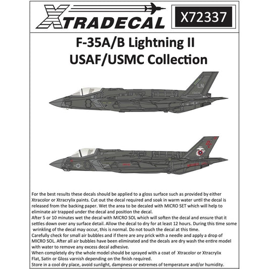 Xtradecal X72337 F-35A/B Lightning II USAF/USMC 33 Aircraft Model 1:72 Decal Set