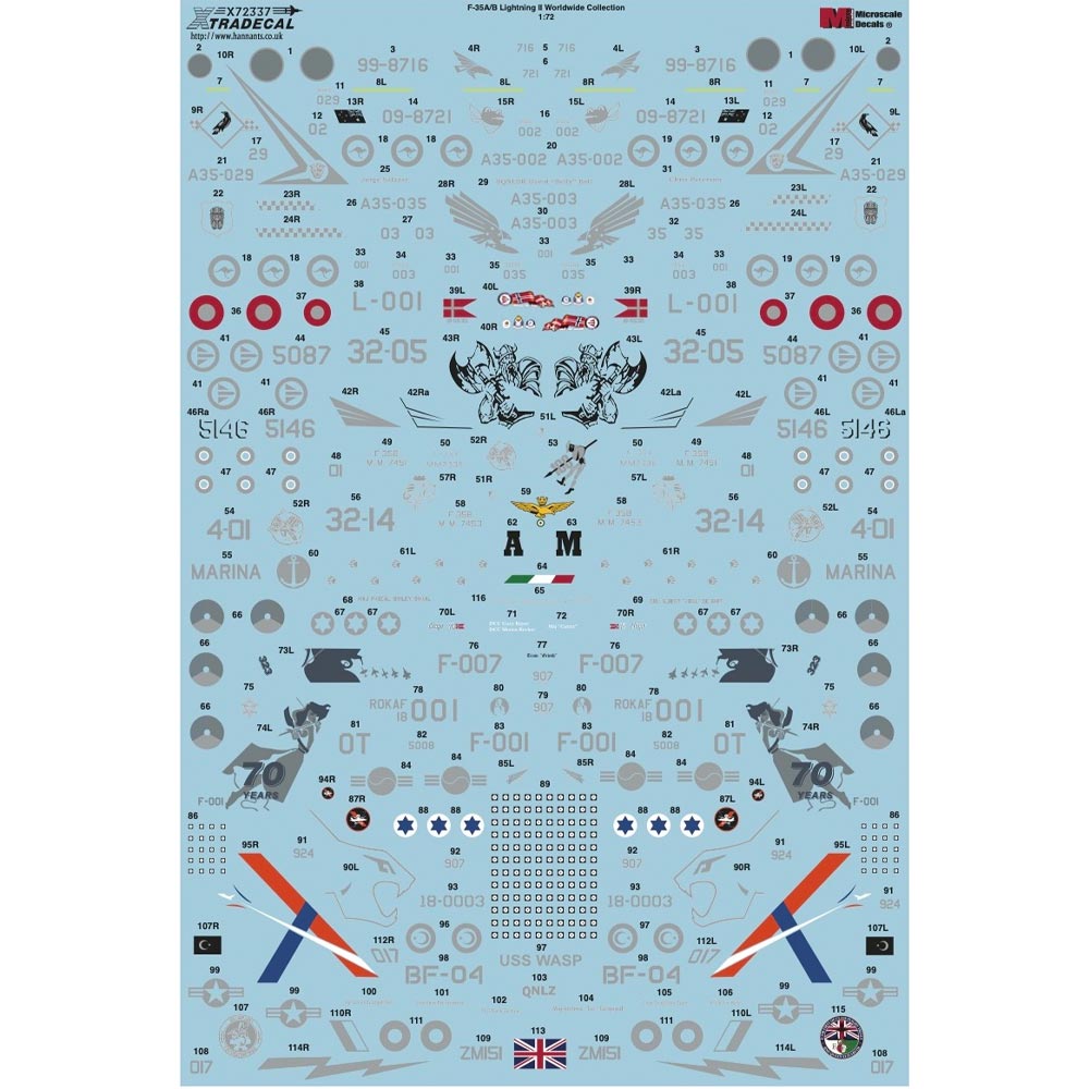 Xtradecal X72338 F-35A/B Lightning II Worldwide Aircraft Model 1:72 Decal Set
