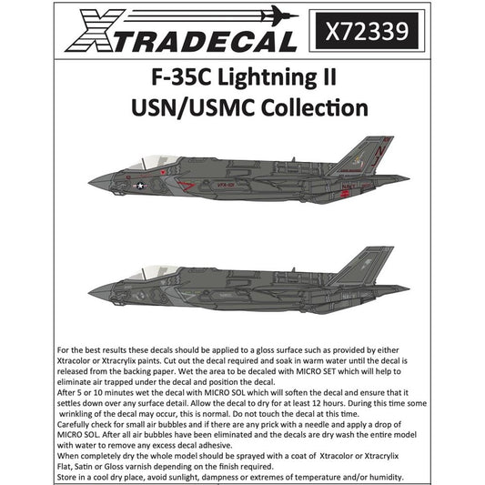 Xtradecal X72339 F-35C Lightning II USN/USMC Model Aircraft 1:72 Decal Set