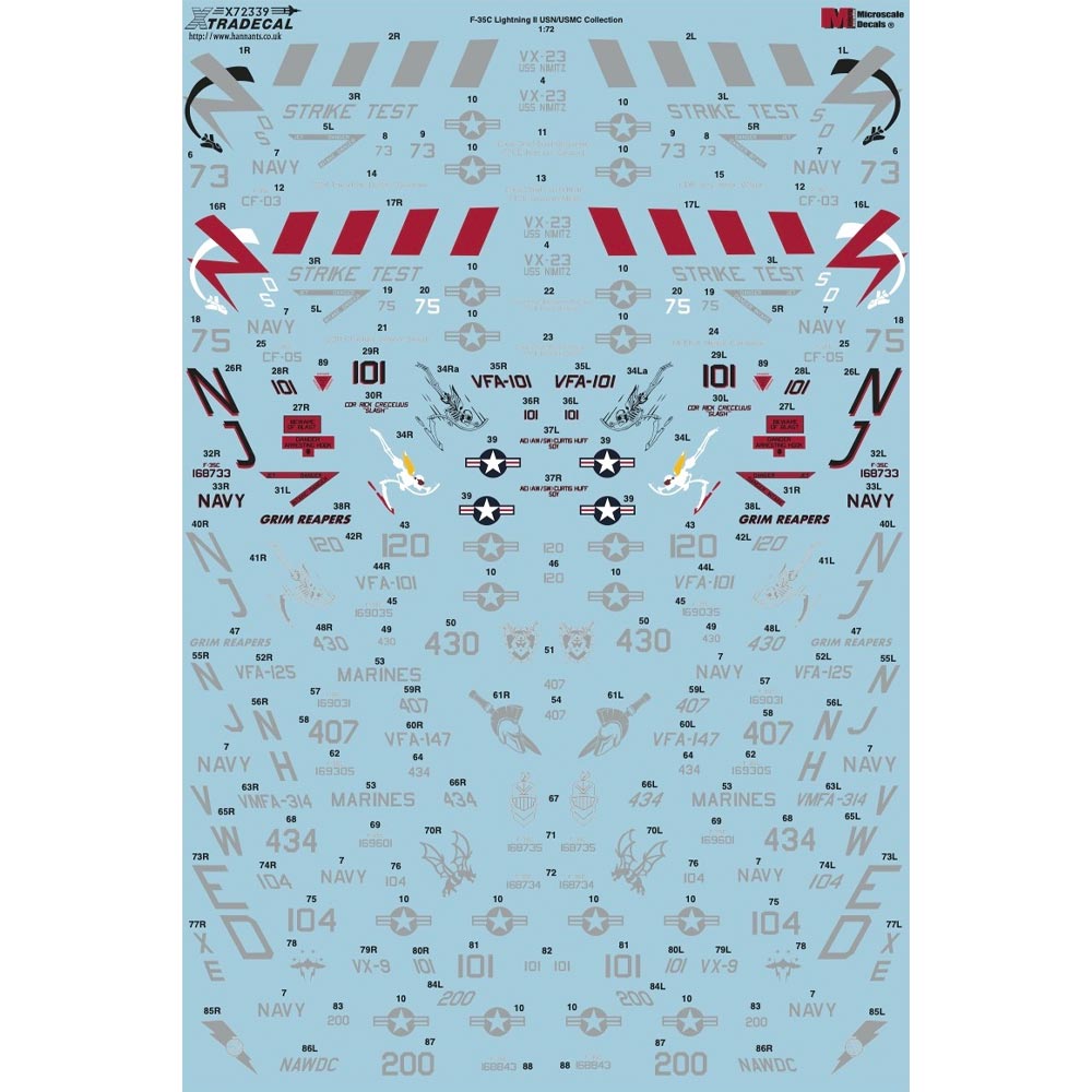 Xtradecal X72339 F-35C Lightning II USN/USMC Model Aircraft 1:72 Decal Set