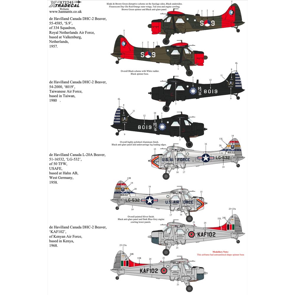 Xtradecal 72345 de Havilland DHC-2 Beaver Worldwide 1:72 Model Kit Decals