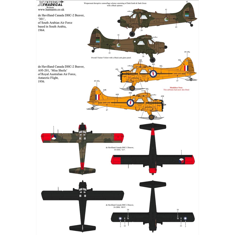 Xtradecal 72345 de Havilland DHC-2 Beaver Worldwide 1:72 Model Kit Decals
