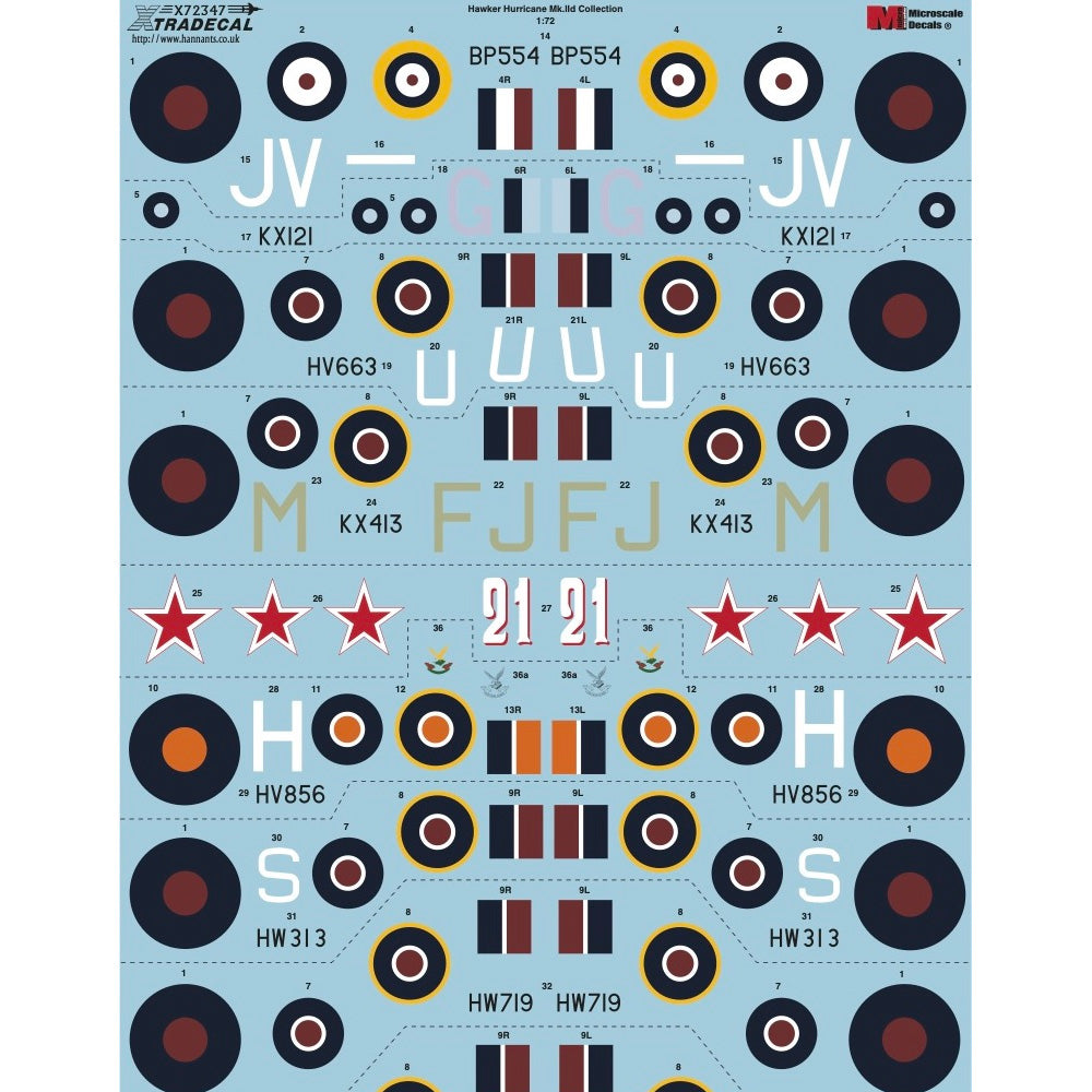 Xtradecal 72347 Hawker Hurricane Mk. IId Collection 1:72 Model Kit Decal Set