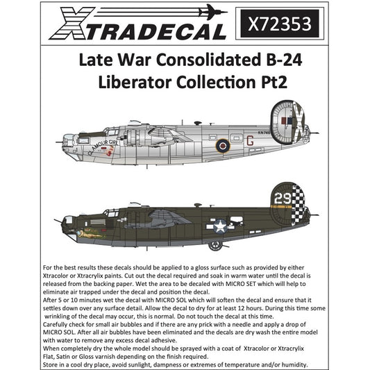 Xtradecal 72353 Late War Consolidated B-24 Liberator Collection Pt2 1:72 Decals