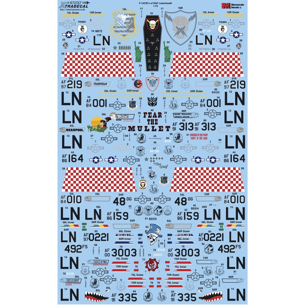 Xtradecal 72357 RAF Lakenheath Boeing F-15C/E 1:72 Model Kit Decal Sheets